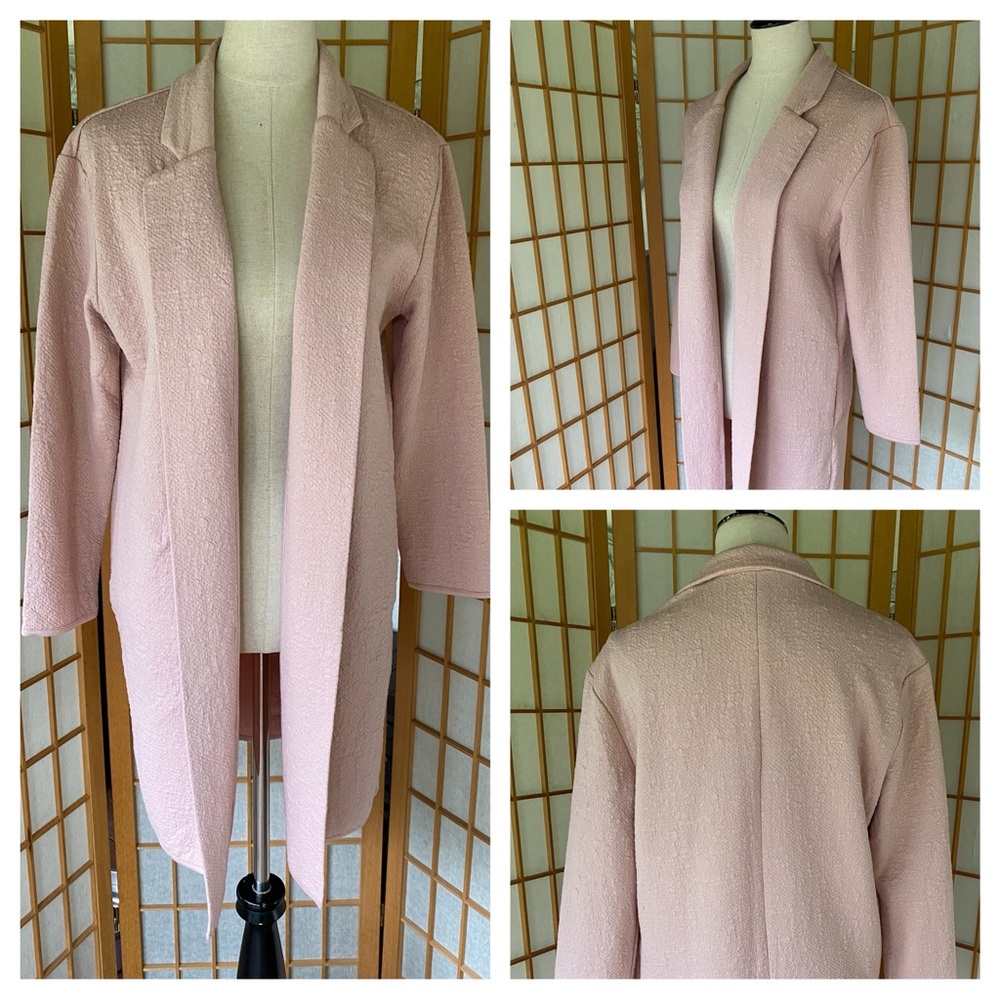 Philosophy Blush Pink Textured Stretch Knit Open Long Cardigan SZ M NWT